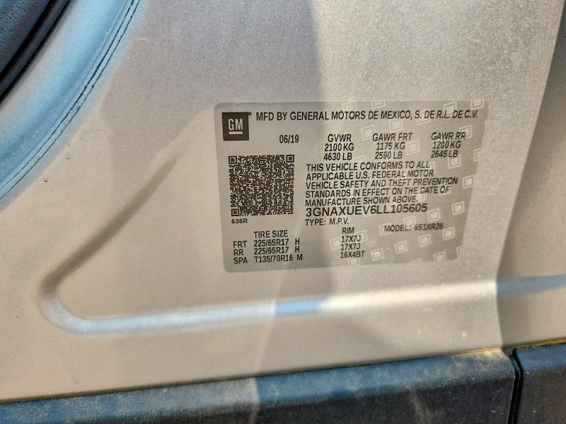 Aukcja sprzedaży 2020 Chevrolet Equinox, vin: 3GNAXUEV6LL105605, numer aukcji: 62935506