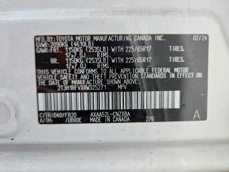 61618306 :رقم المزاد ، 2T3H1RFVXRW325271 vin ، 2024 Toyota Rav4 مزاد بيع