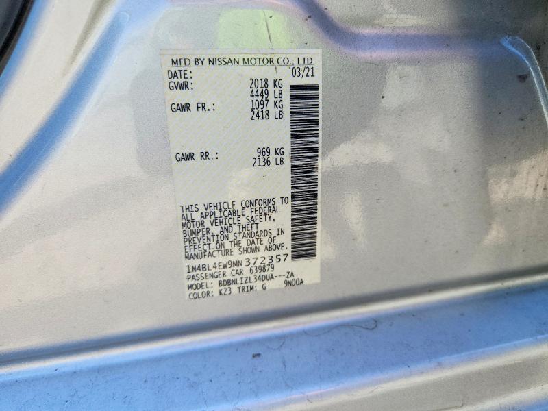 Продаж на аукціоні авто 2021 Nissan Altima, vin: 1N4BL4EW9MN372357, номер лоту: 60341186