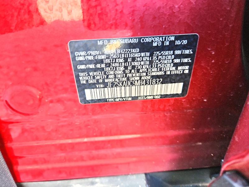 Aukcja sprzedaży 2021 Subaru Forester, vin: JF2SKAUC9MH431832, numer aukcji: 59658276