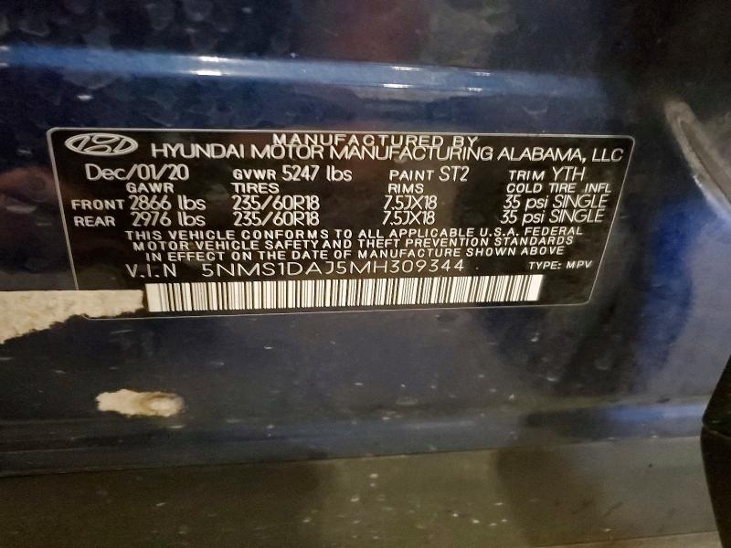 Продаж на аукціоні авто 2021 Hyundai Santa Fe, vin: 5NMS1DAJ5MH309344, номер лоту: 62782326