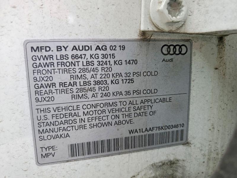 Продаж на аукціоні авто 2019 Audi Q7, vin: WA1LAAF75KD034610, номер лоту: 62525066