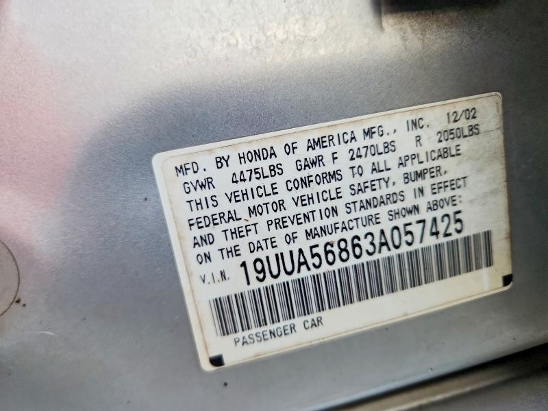 2003 Acura 3.2tl მანქანა იყიდება აუქციონზე, vin: 19UUA56863A057425, აუქციონის ნომერი: 61390956