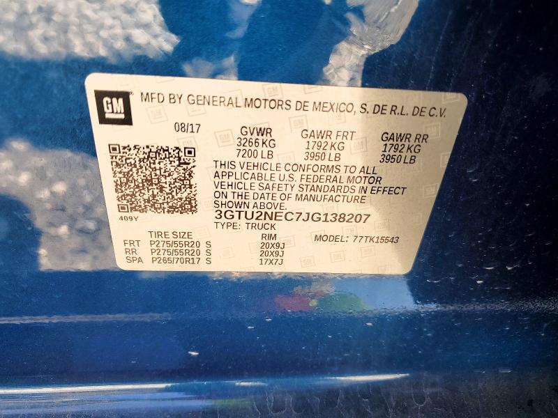 Продаж на аукціоні авто 2018 Gmc Sierra, vin: 3GTU2NEC7JG138207, номер лоту: 62305286