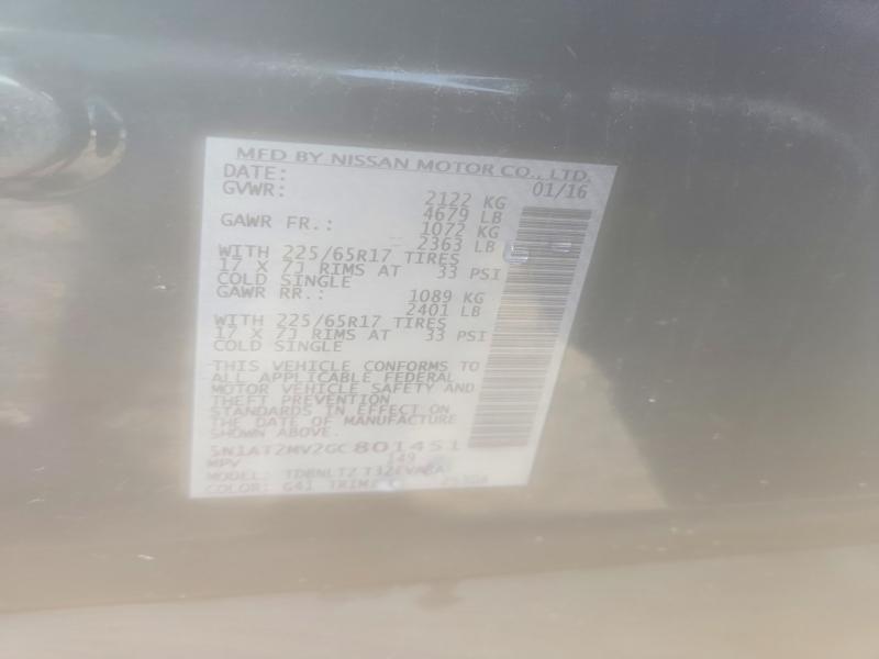 Продаж на аукціоні авто 2016 Nissan Rogue, vin: 5N1AT2MV2GC801451, номер лоту: 62745476