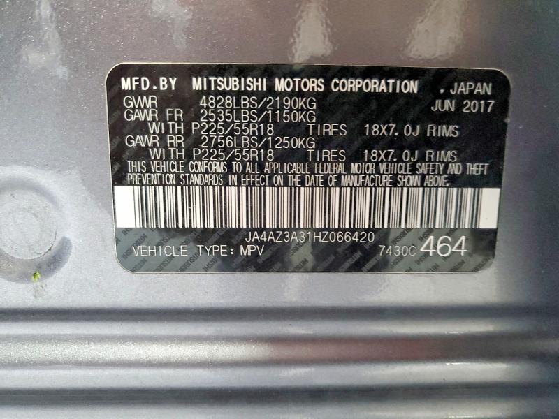 62837056 :رقم المزاد ، JA4AZ3A31HZ066420 vin ، 2017 Mitsubishi Outlander مزاد بيع