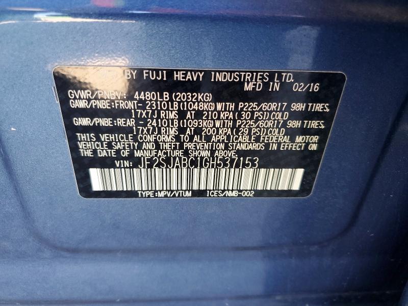 Продажа на аукционе авто 2016 Subaru Forester, vin: JF2SJABC1GH537153, номер лота: 62878066