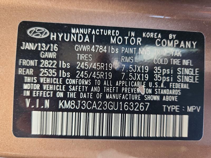 2016 Hyundai Tucson მანქანა იყიდება აუქციონზე, vin: KM8J3CA23GU163267, აუქციონის ნომერი: 61088156