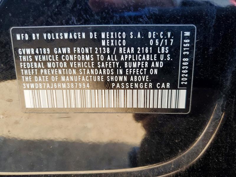 59399446 :رقم المزاد ، 3VWDB7AJ6HM387994 vin ، 2017 Volkswagen Jetta مزاد بيع