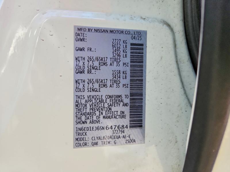 61141906 :رقم المزاد ، 1N6ED1EJ6SN647684 vin ، 2025 Nissan Frontier مزاد بيع