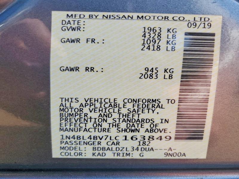 Aukcja sprzedaży 2020 Nissan Altima, vin: 1N4BL4BV7LC163849, numer aukcji: 79134215