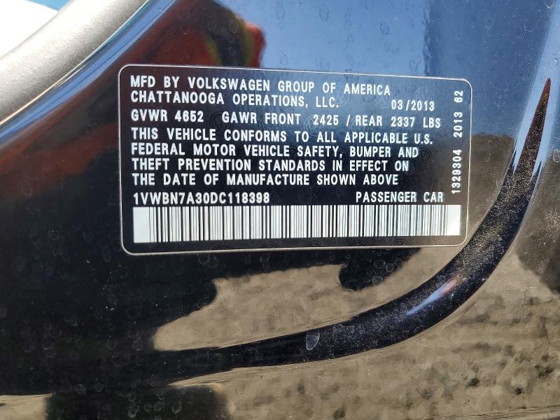 Aukcja sprzedaży 2013 Volkswagen Passat, vin: 1VWBN7A30DC118398, numer aukcji: 63580216