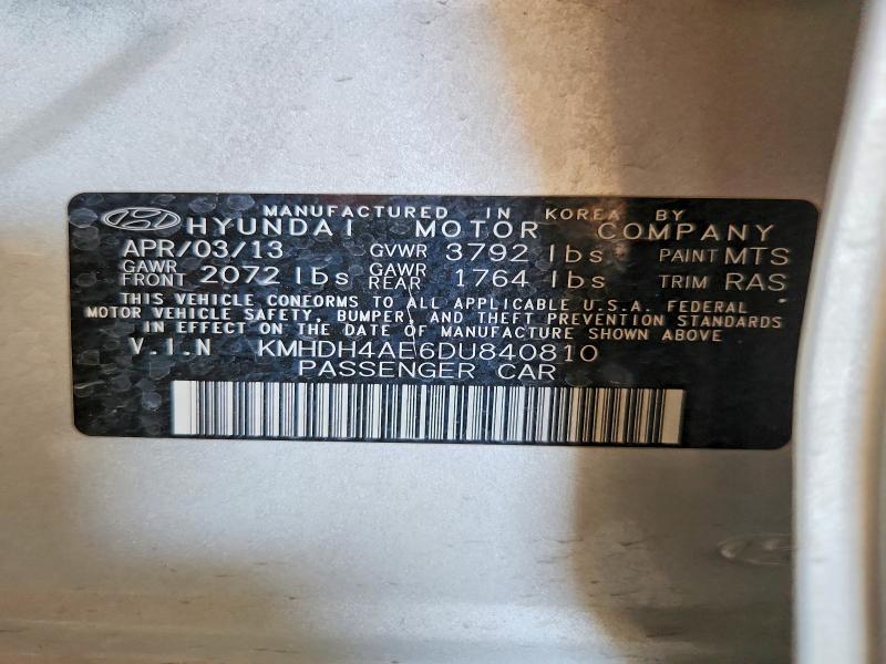 Aukcja sprzedaży 2013 Hyundai Elantra, vin: KMHDH4AE6DU840810, numer aukcji: 59584456