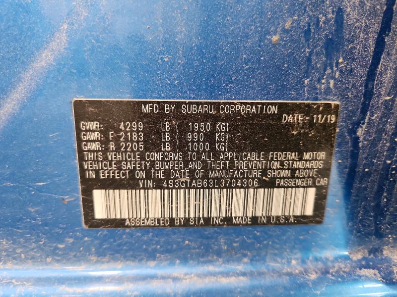 2020 Subaru Impreza მანქანა იყიდება აუქციონზე, vin: 4S3GTAB63L3704306, აუქციონის ნომერი: 61300476