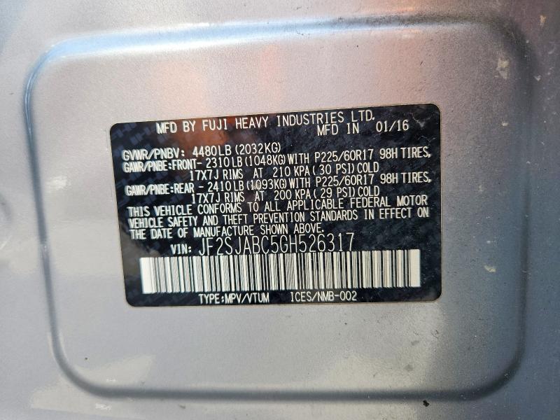 2016 Subaru Forester მანქანა იყიდება აუქციონზე, vin: JF2SJABC5GH526317, აუქციონის ნომერი: 62773196