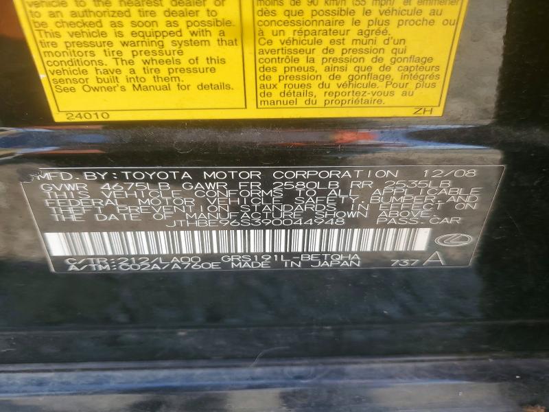 Aukcja sprzedaży 2009 Lexus Gs, vin: JTHBE96S390044948, numer aukcji: 63004536