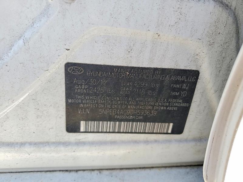 2013 Hyundai Sonata მანქანა იყიდება აუქციონზე, vin: 5NPEB4AC9DH593639, აუქციონის ნომერი: 62107916