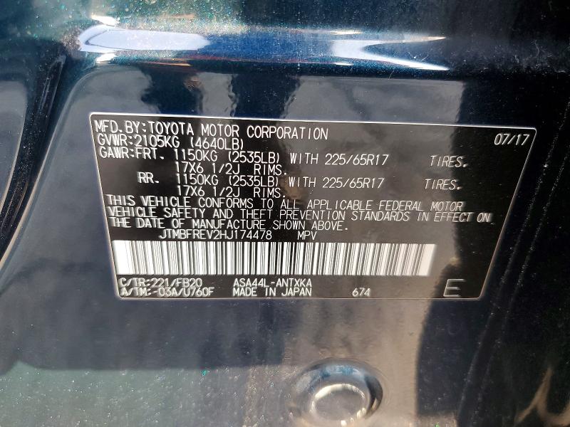 62040386 :رقم المزاد ، JTMBFREV2HJ174478 vin ، 2017 Toyota Rav4 مزاد بيع
