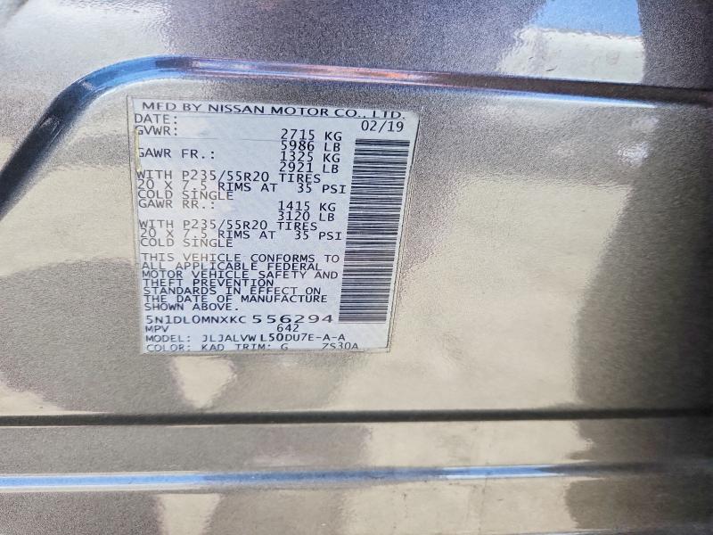 Auction sale of the 2019 Infiniti Qx60, vin: 5N1DL0MNXKC556294, lot number: 62916956