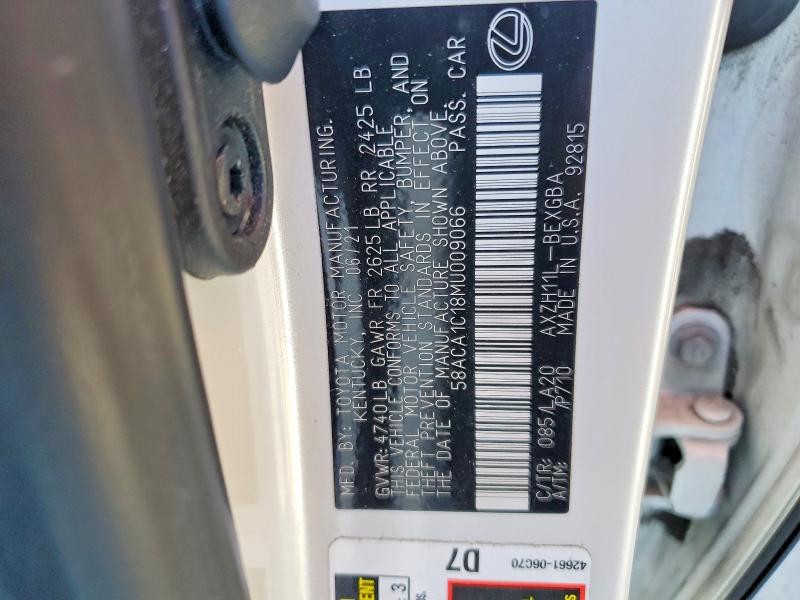 Продаж на аукціоні авто 2021 Lexus Es 300h, vin: 58ACA1C18MU009066, номер лоту: 61429476