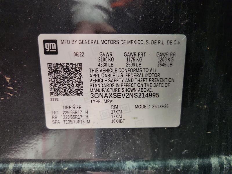 62001126 :رقم المزاد ، 3GNAXSEV2NS214995 vin ، 2022 Chevrolet Equinox مزاد بيع