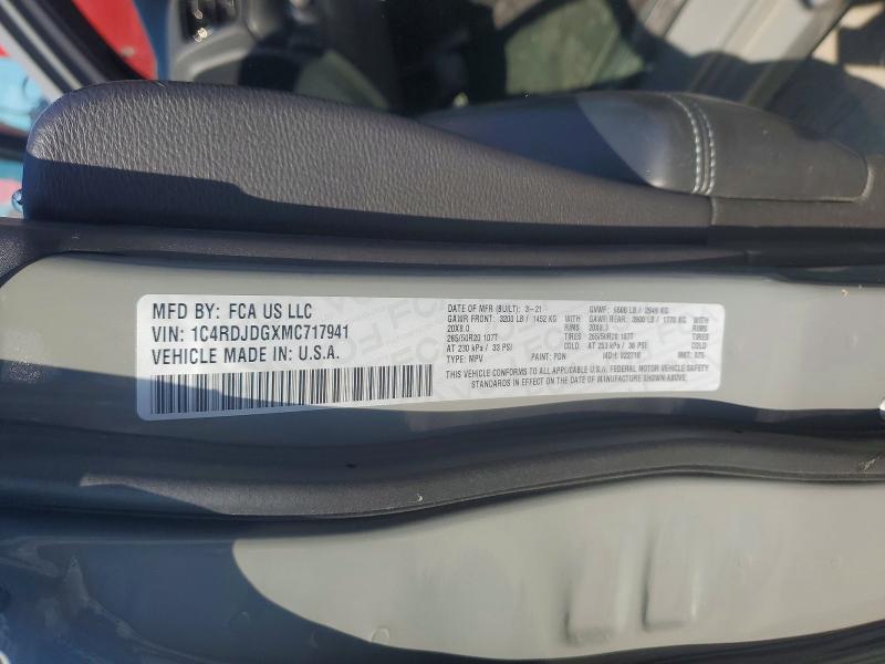 Aukcja sprzedaży 2021 Dodge Durango, vin: 1C4RDJDGXMC717941, numer aukcji: 62818206