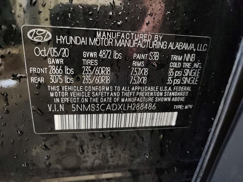 Aukcja sprzedaży 2020 Hyundai Santa Fe, vin: 5NMS3CADXLH288486, numer aukcji: 59890096