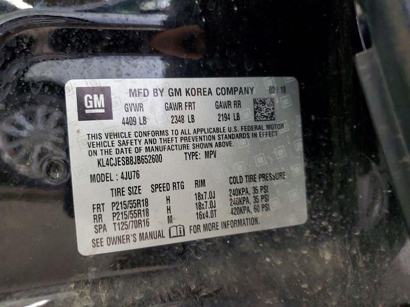 60648176 :رقم المزاد ، KL4CJESB8JB652600 vin ، 2018 Buick Encore مزاد بيع