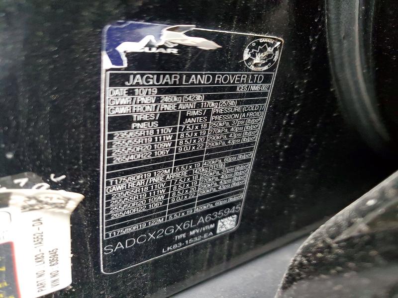 Продаж на аукціоні авто 2020 Jaguar F-pace, vin: SADCX2GX6LA635945, номер лоту: 59077146