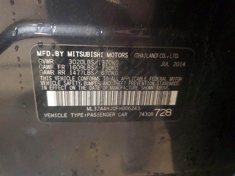 2015 Mitsubishi Mirage მანქანა იყიდება აუქციონზე, vin: ML32A4HJ0FH006243, აუქციონის ნომერი: 62019426
