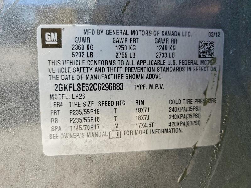 59401746 :رقم المزاد ، 2GKFLSE52C6296883 vin ، 2012 Gmc Terrain مزاد بيع
