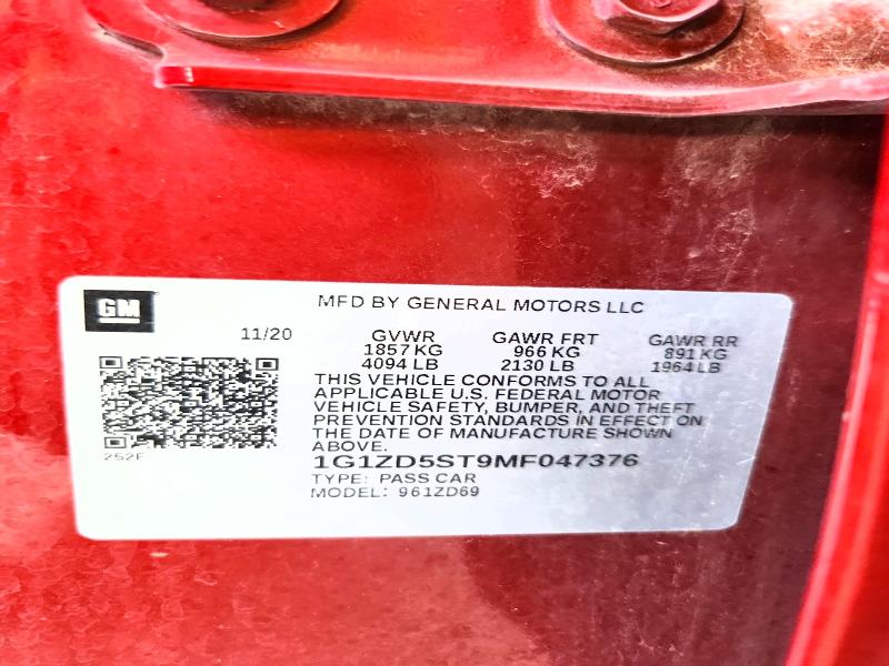 Aukcja sprzedaży 2021 Chevrolet Malibu, vin: 1G1ZD5ST9MF047376, numer aukcji: 59977556