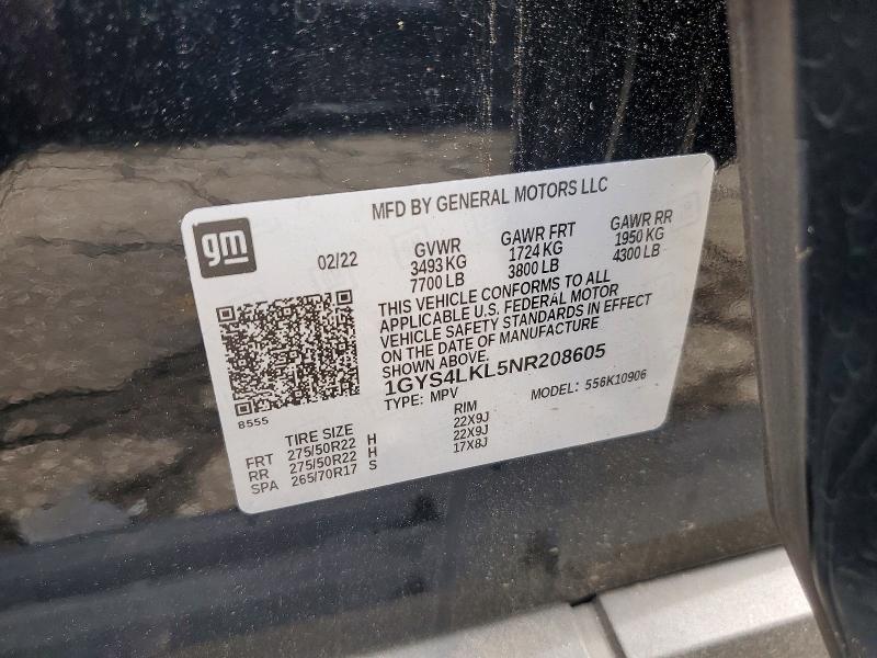 Aukcja sprzedaży 2022 Cadillac Escalade, vin: 1GYS4LKL5NR208605, numer aukcji: 59875246