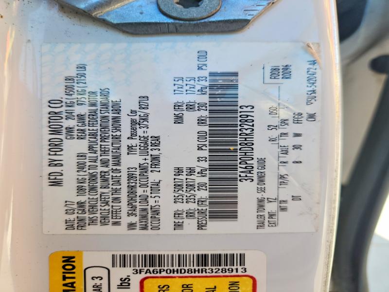 Продажа на аукционе авто 2017 Ford Fusion, vin: 3FA6P0HD8HR328913, номер лота: 59740136