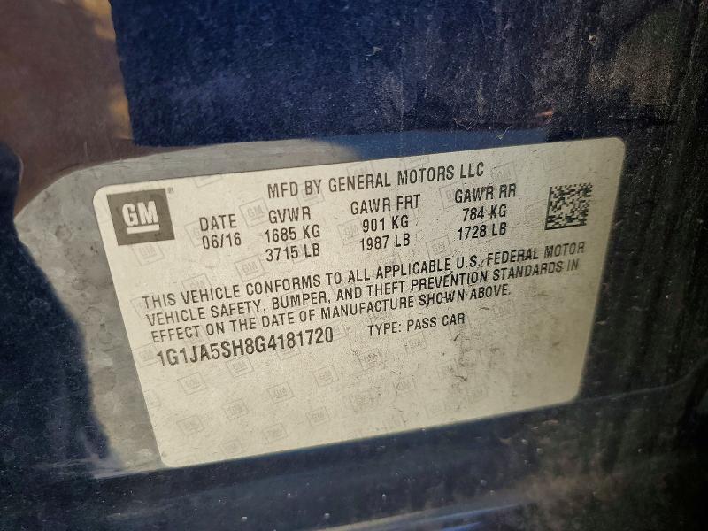 61938056 :رقم المزاد ، 1G1JA5SH8G4181720 vin ، 2016 Chevrolet Sonic مزاد بيع