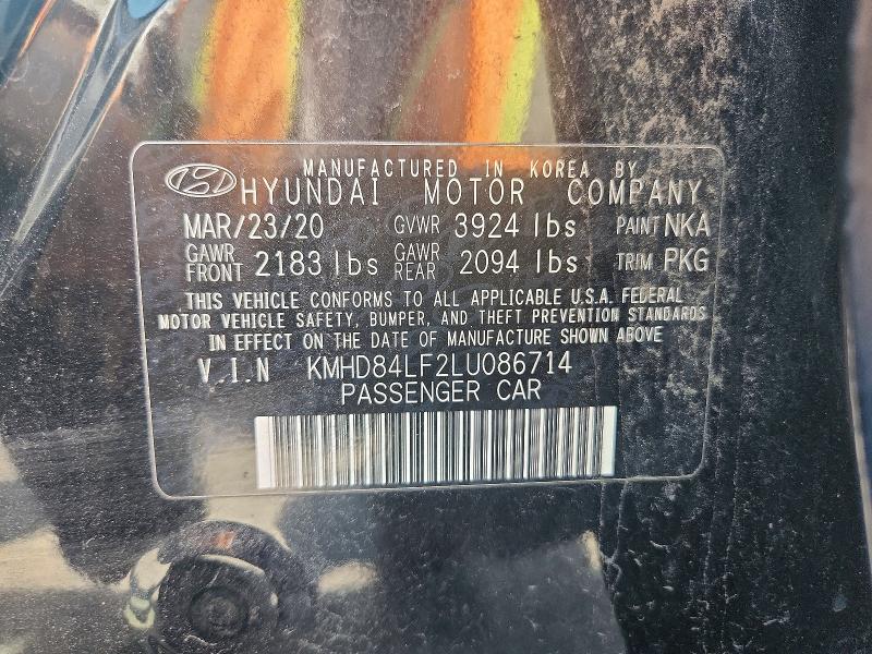 Aukcja sprzedaży 2020 Hyundai Elantra, vin: KMHD84LF2LU086714, numer aukcji: 61161196