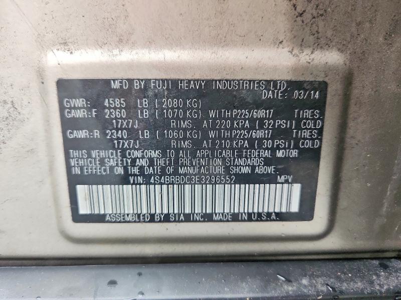 Продажа на аукционе авто 2014 Subaru Outback, vin: 4S4BRBDC3E3296552, номер лота: 61681996