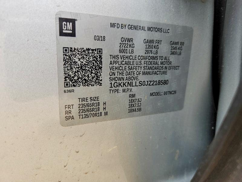 2018 Gmc Acadia მანქანა იყიდება აუქციონზე, vin: 1GKKNLLS0JZ218580, აუქციონის ნომერი: 59305486