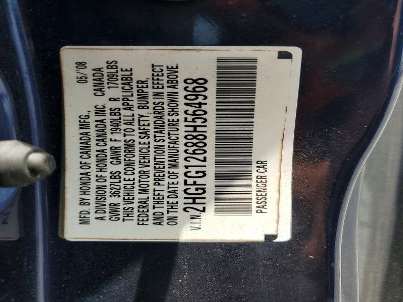 Aukcja sprzedaży 2008 Honda Civic, vin: 2HGFG12688H564968, numer aukcji: 60059456