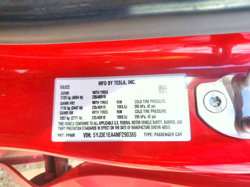 61514176 :رقم المزاد ، 5YJ3E1EA4NF290385 vin ، 2022 Tesla Model 3 مزاد بيع