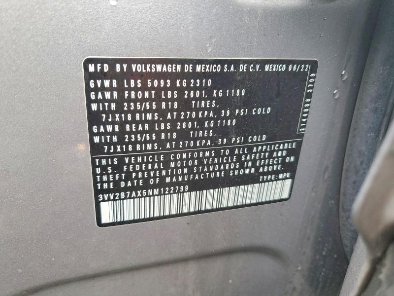 Продаж на аукціоні авто 2022 Volkswagen Tiguan, vin: 3VV2B7AX5NM122799, номер лоту: 59401136