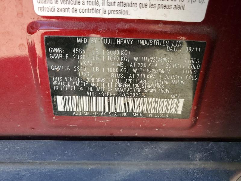 62874146 :رقم المزاد ، 4S4BRBKC7C3202625 vin ، 2012 Subaru Outback مزاد بيع