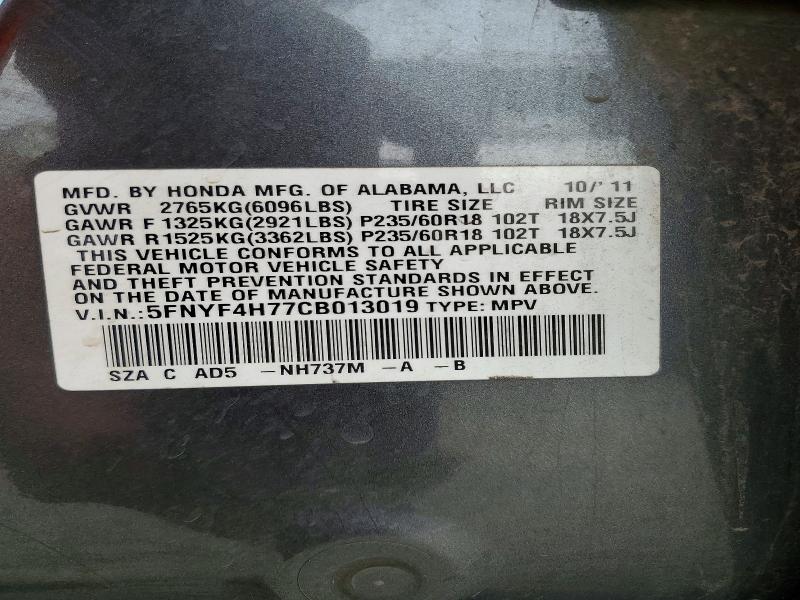 Продажа на аукционе авто 2012 Honda Pilot, vin: 5FNYF4H77CB013019, номер лота: 61353926