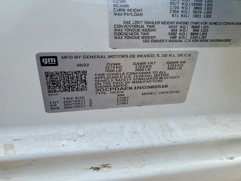 76293535 :رقم المزاد ، 3GCPDAEK1NG585516 vin ، 2022 Chevrolet Silverado مزاد بيع