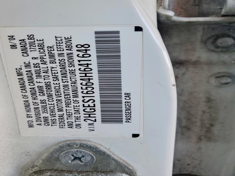 2004 Honda Civic მანქანა იყიდება აუქციონზე, vin: 2HGES16564H641648, აუქციონის ნომერი: 62660196
