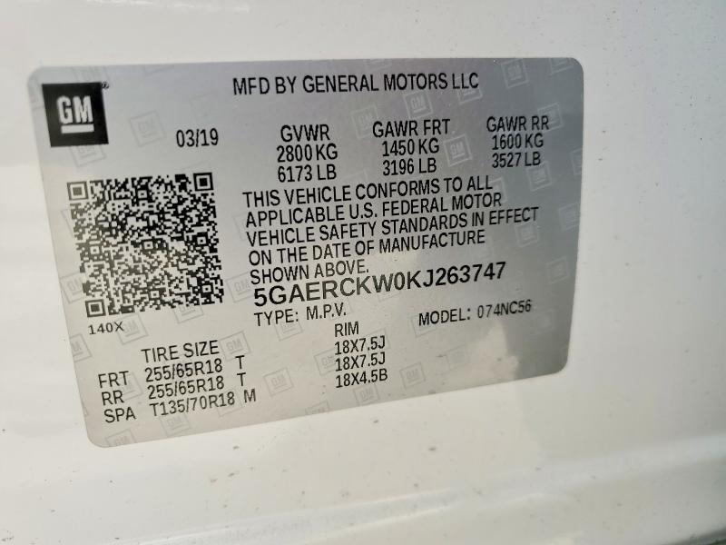 63032576 :رقم المزاد ، 5GAERCKW0KJ263747 vin ، 2019 Buick Enclave مزاد بيع