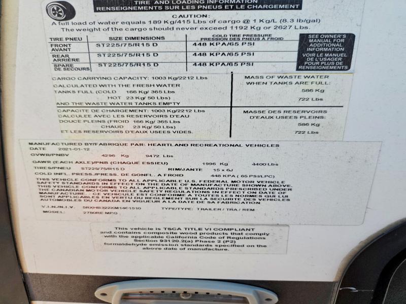 Продаж на аукціоні авто 2021 Crui Mpg, vin: 5RXHB322XM1461510, номер лоту: 61229016