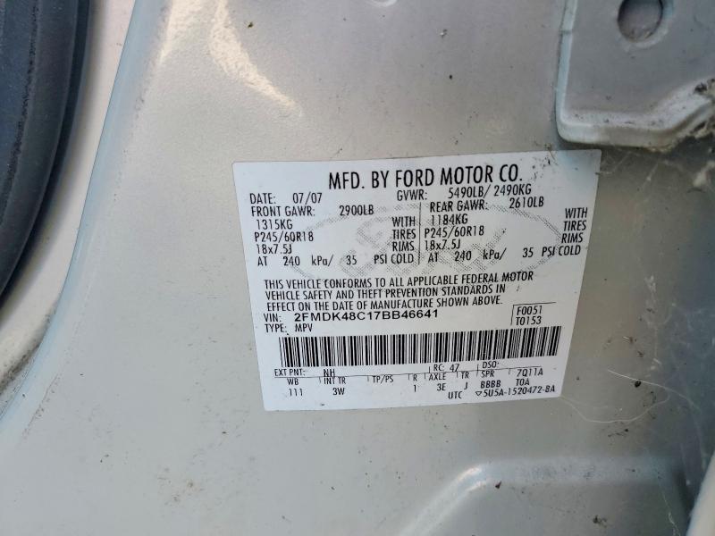 Auction sale of the 2007 Ford Edge, vin: 2FMDK48C17BB46641, lot number: 59733246