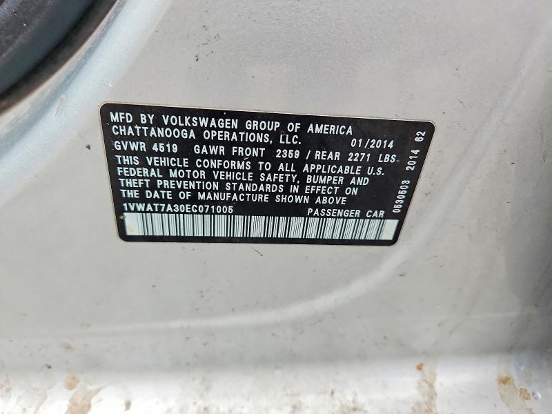 Aukcja sprzedaży 2014 Volkswagen Passat, vin: 1VWAT7A30EC071005, numer aukcji: 63031896