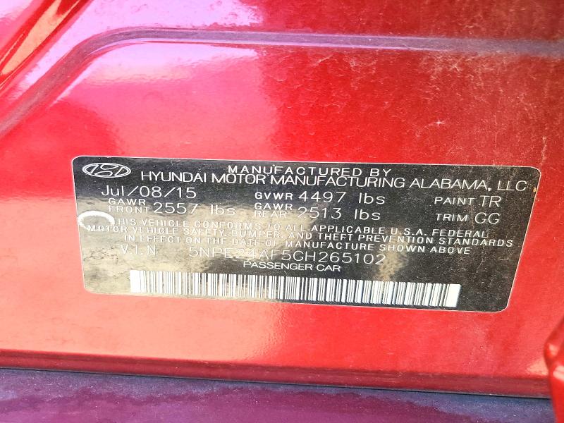 58811256 :رقم المزاد ، 5NPE24AF5GH265102 vin ، 2016 Hyundai Sonata مزاد بيع